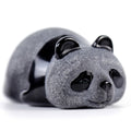 3.0" Frosted Obsidian Lying Panda Carving - Unique Piece #3100002