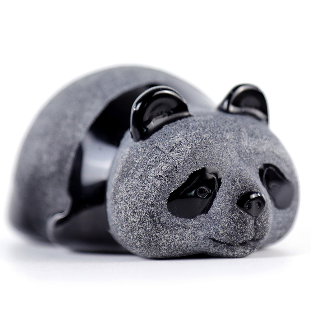 3.0" Frosted Obsidian Lying Panda Carving - Unique Piece #3100002