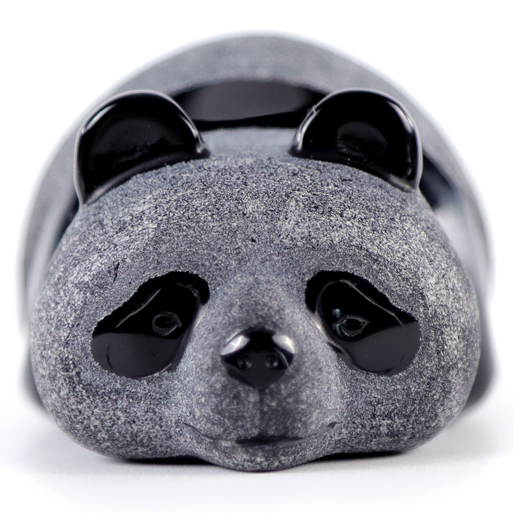 3.0" Frosted Obsidian Lying Panda Carving - Unique Piece #3100002