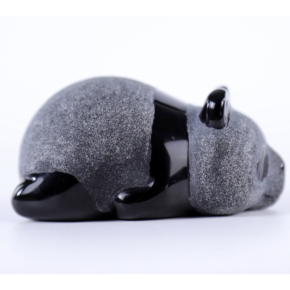 3.0" Frosted Obsidian Lying Panda Carving - Unique Piece #3100002
