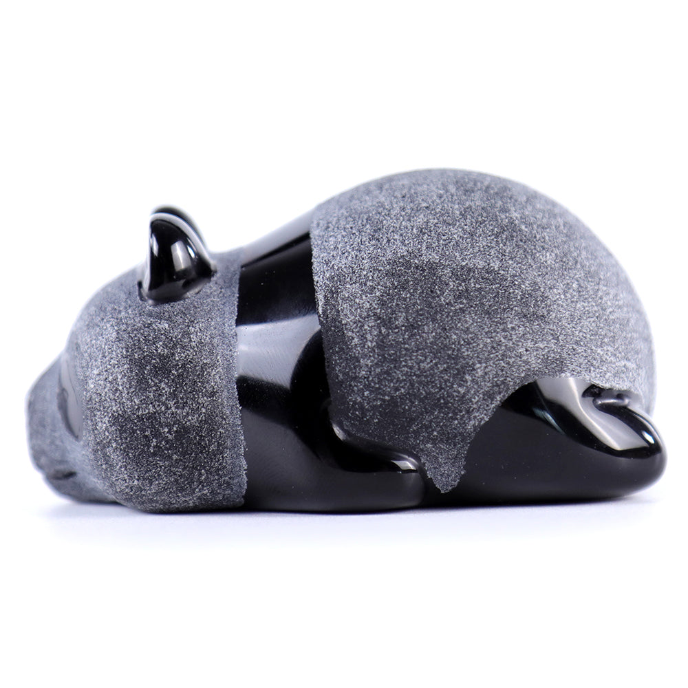 3.0" Frosted Obsidian Lying Panda Carving - Unique Piece #3100002