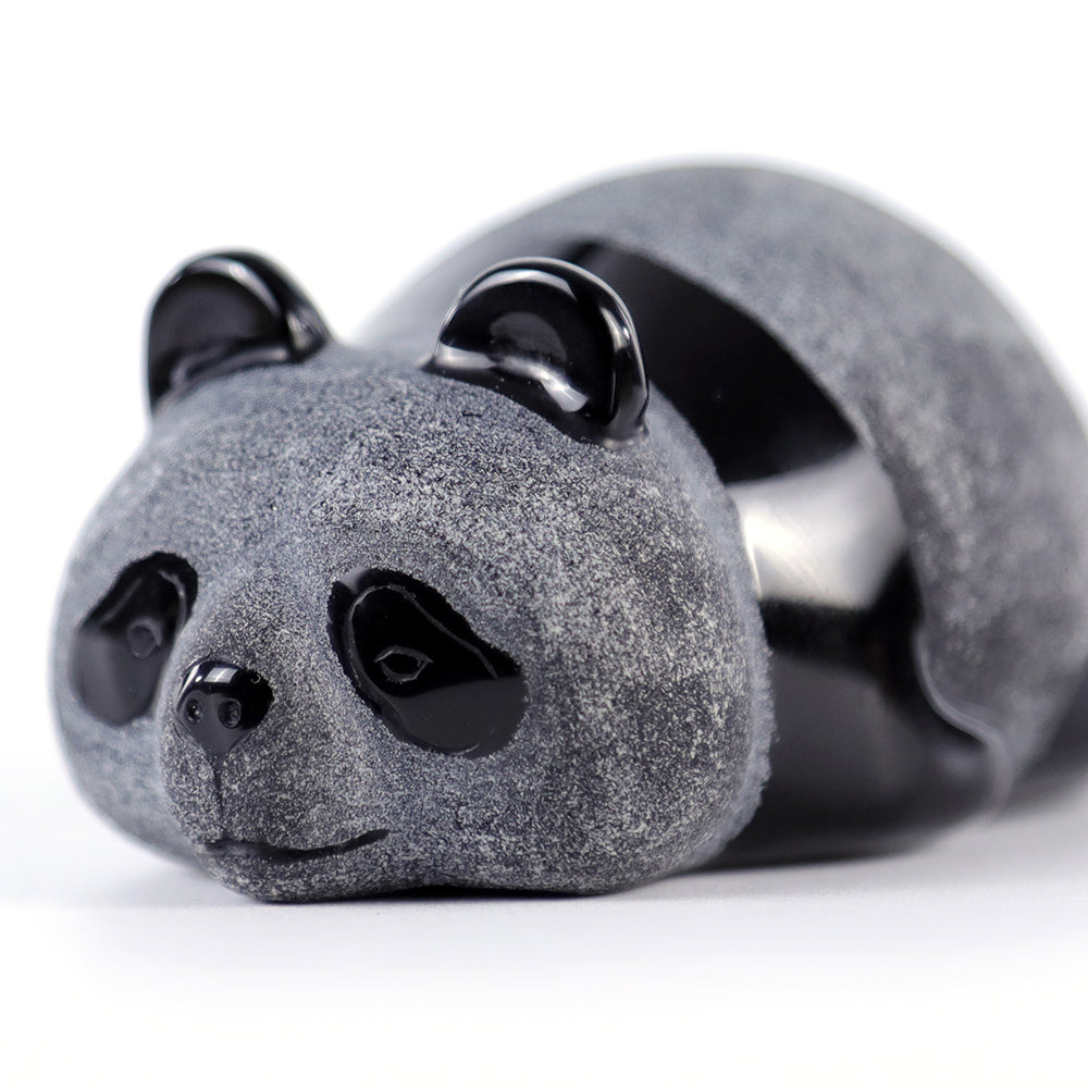 3.0" Frosted Obsidian Lying Panda Carving - Unique Piece #3100002