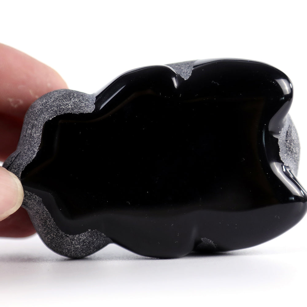 3.0" Frosted Obsidian Lying Panda Carving - Unique Piece #3100002