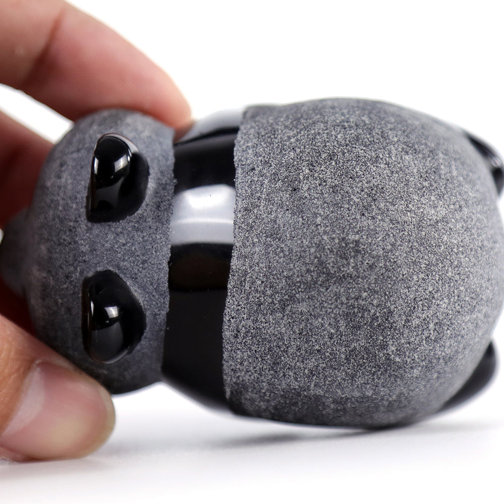3.0" Frosted Obsidian Lying Panda Carving - Unique Piece #3100002