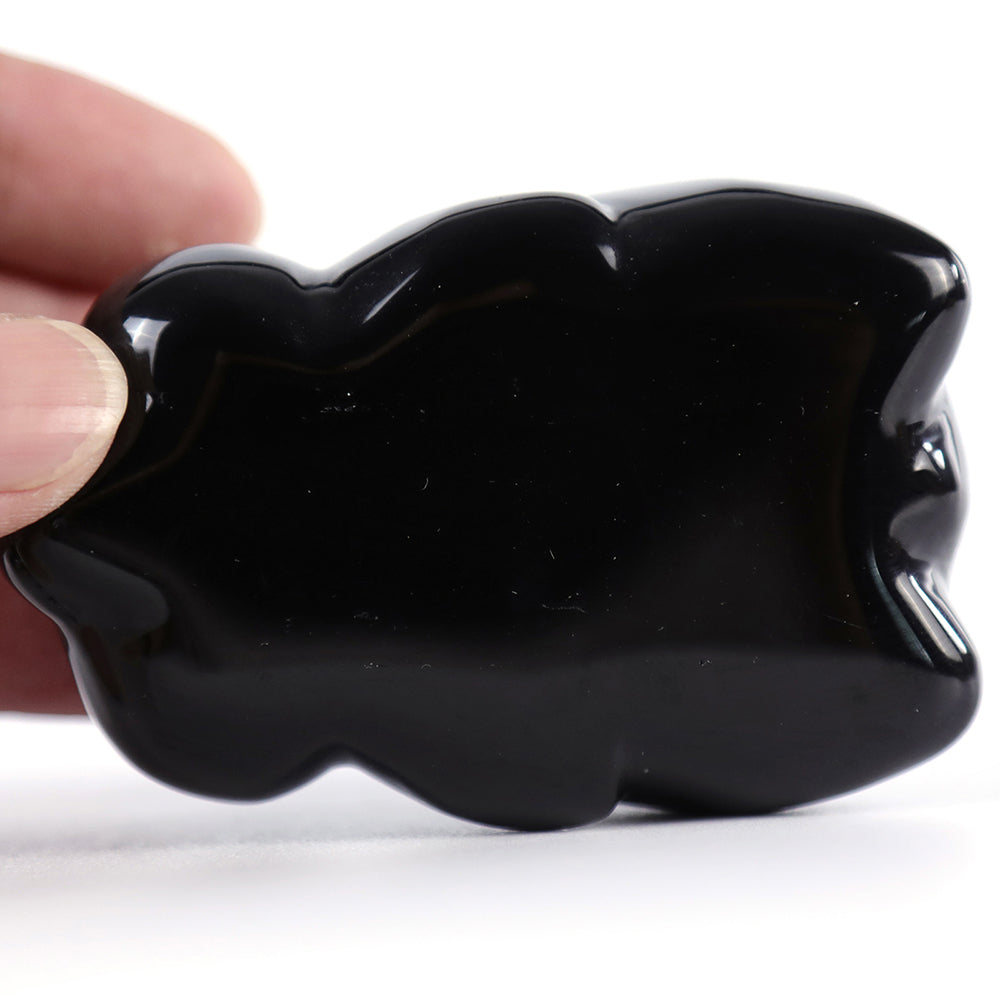 3.0" Obsidian Lying Panda Carving - Unique Piece #3100003