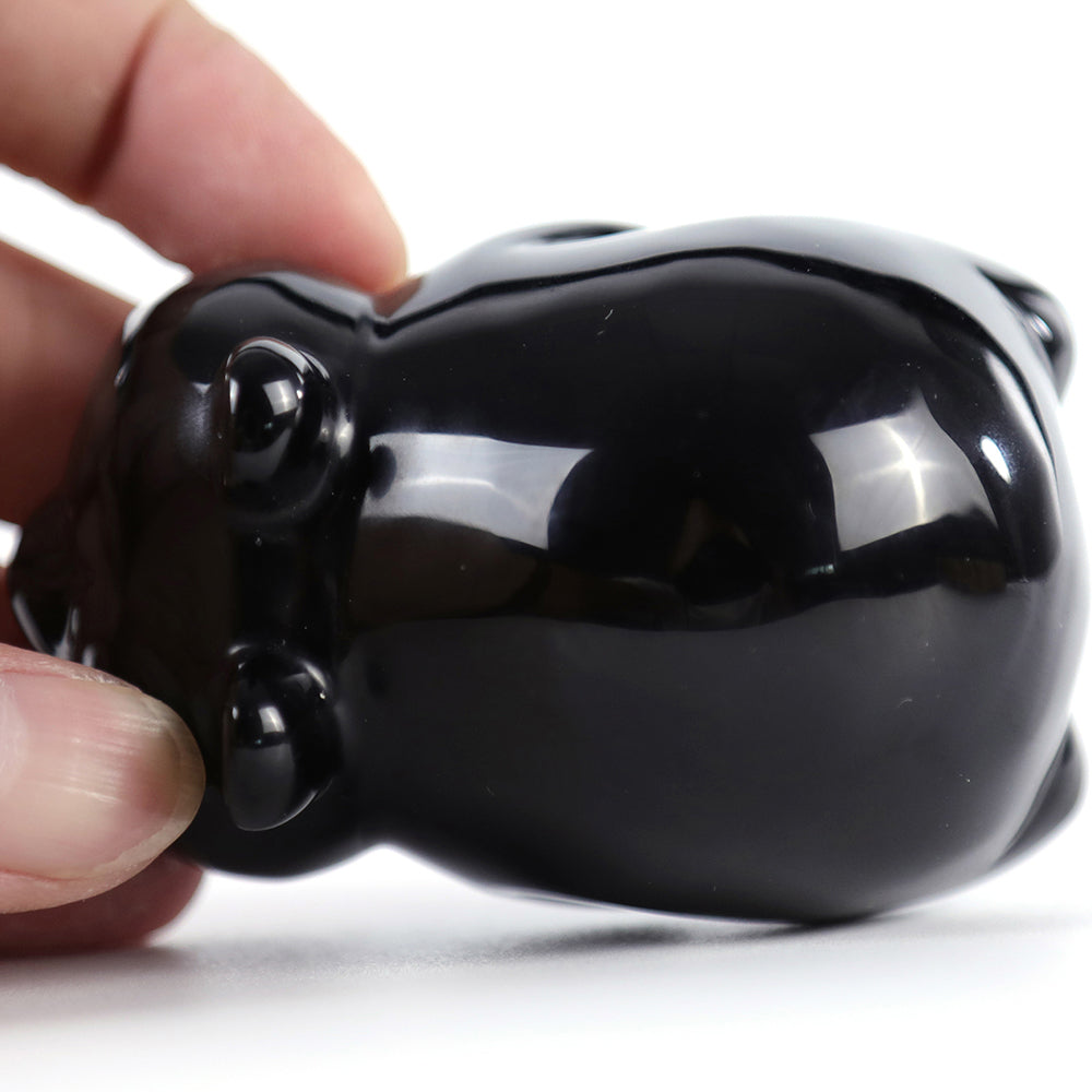 3.0" Obsidian Lying Panda Carving - Unique Piece #3100003