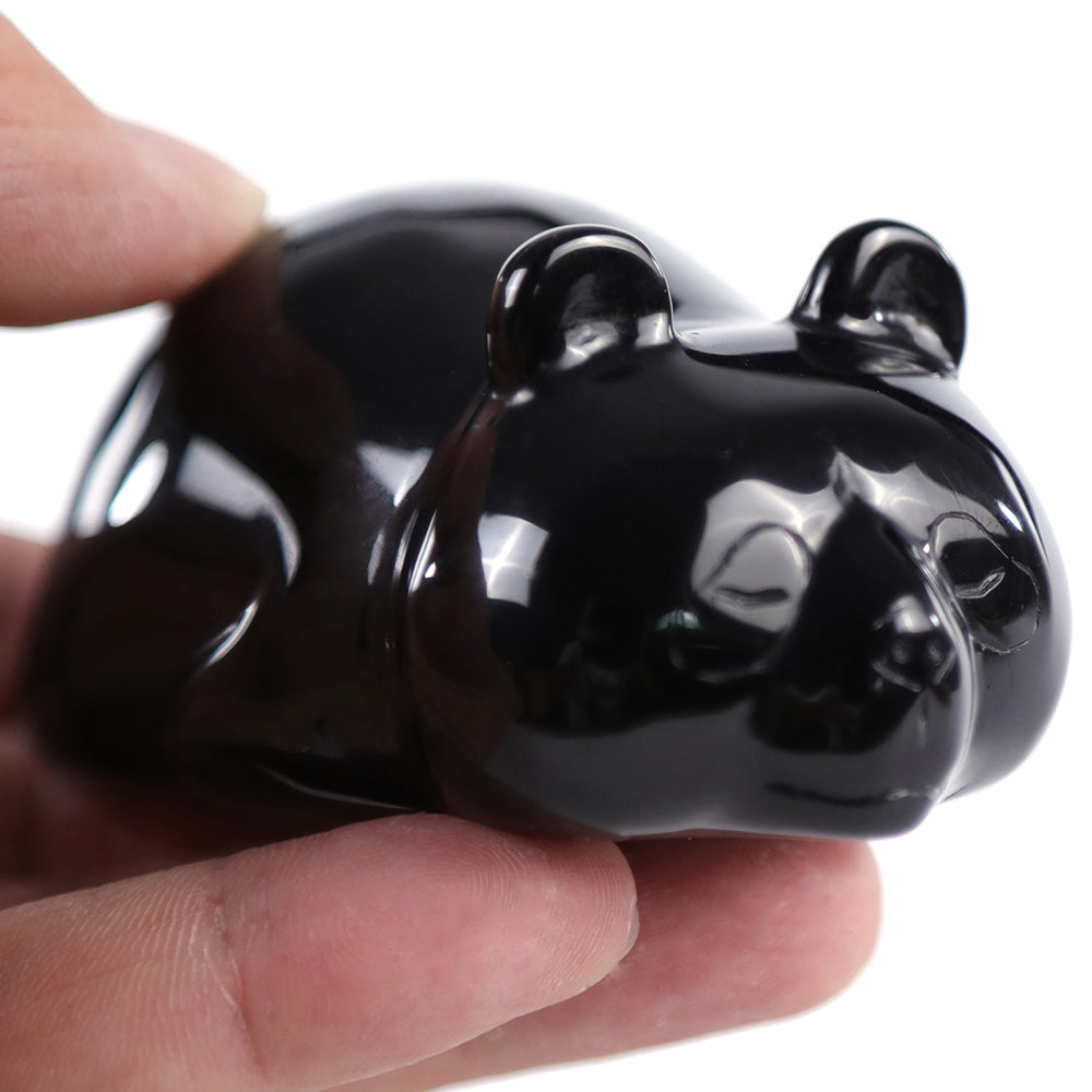 3.0" Obsidian Lying Panda Carving - Unique Piece #3100003