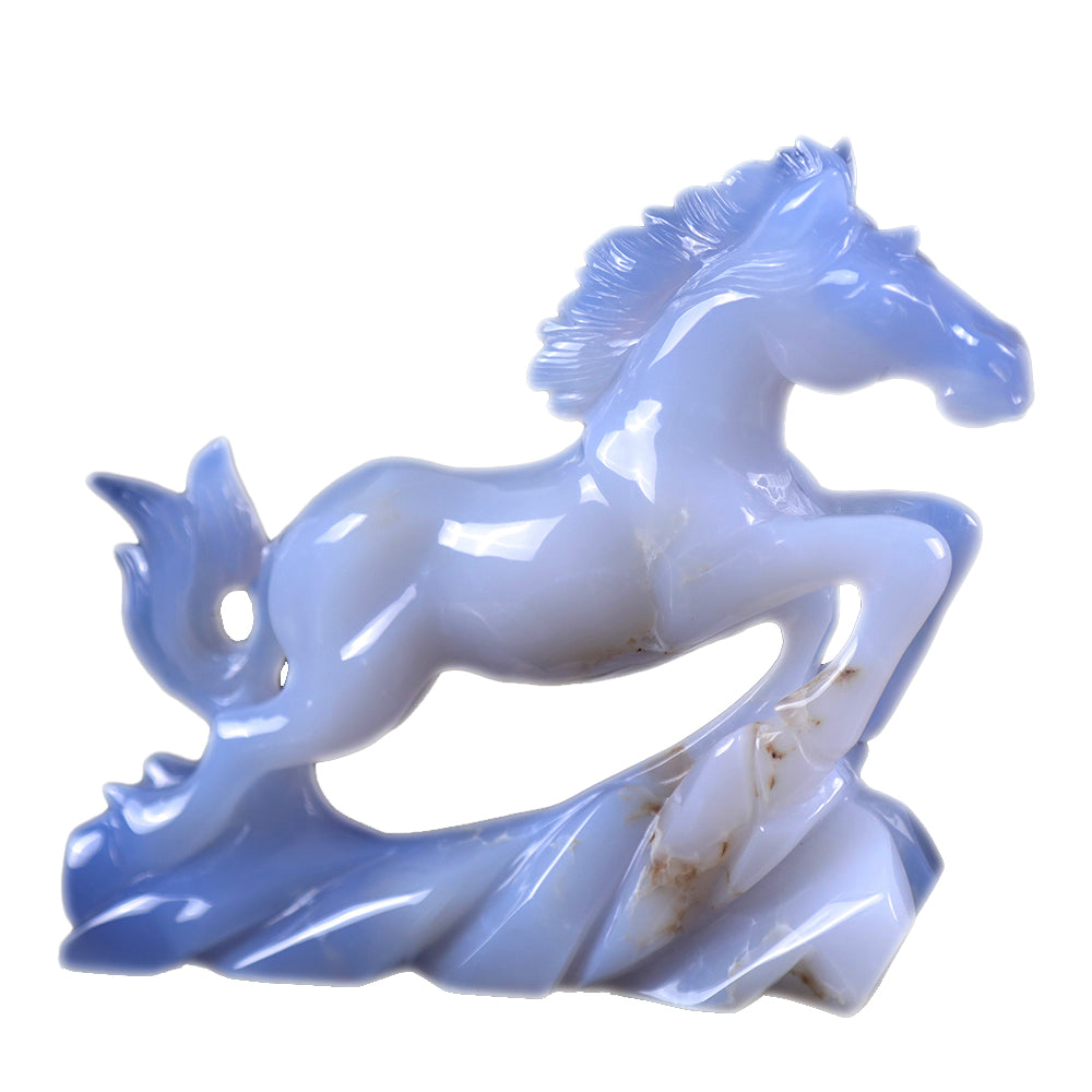 4.7" Blue Chalcedony Horse Carving - Unique Piece #3100009