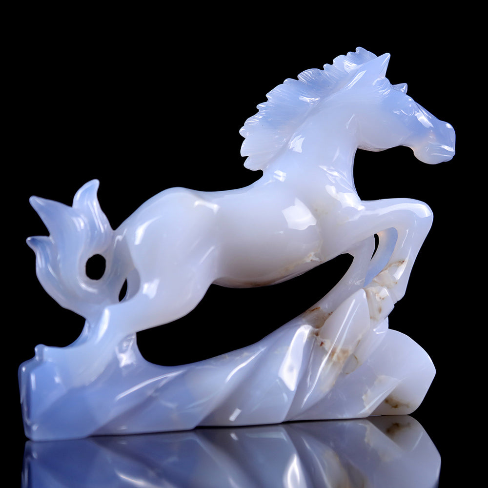 4.7" Blue Chalcedony Horse Carving - Unique Piece #3100009