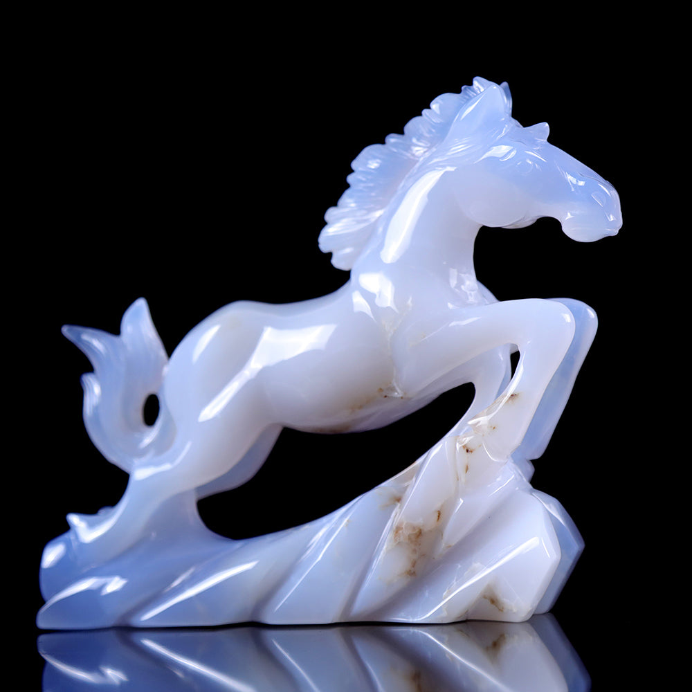 4.7" Blue Chalcedony Horse Carving - Unique Piece #3100009