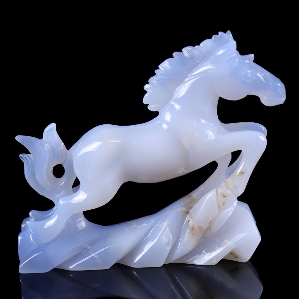 4.7" Blue Chalcedony Horse Carving - Unique Piece #3100009