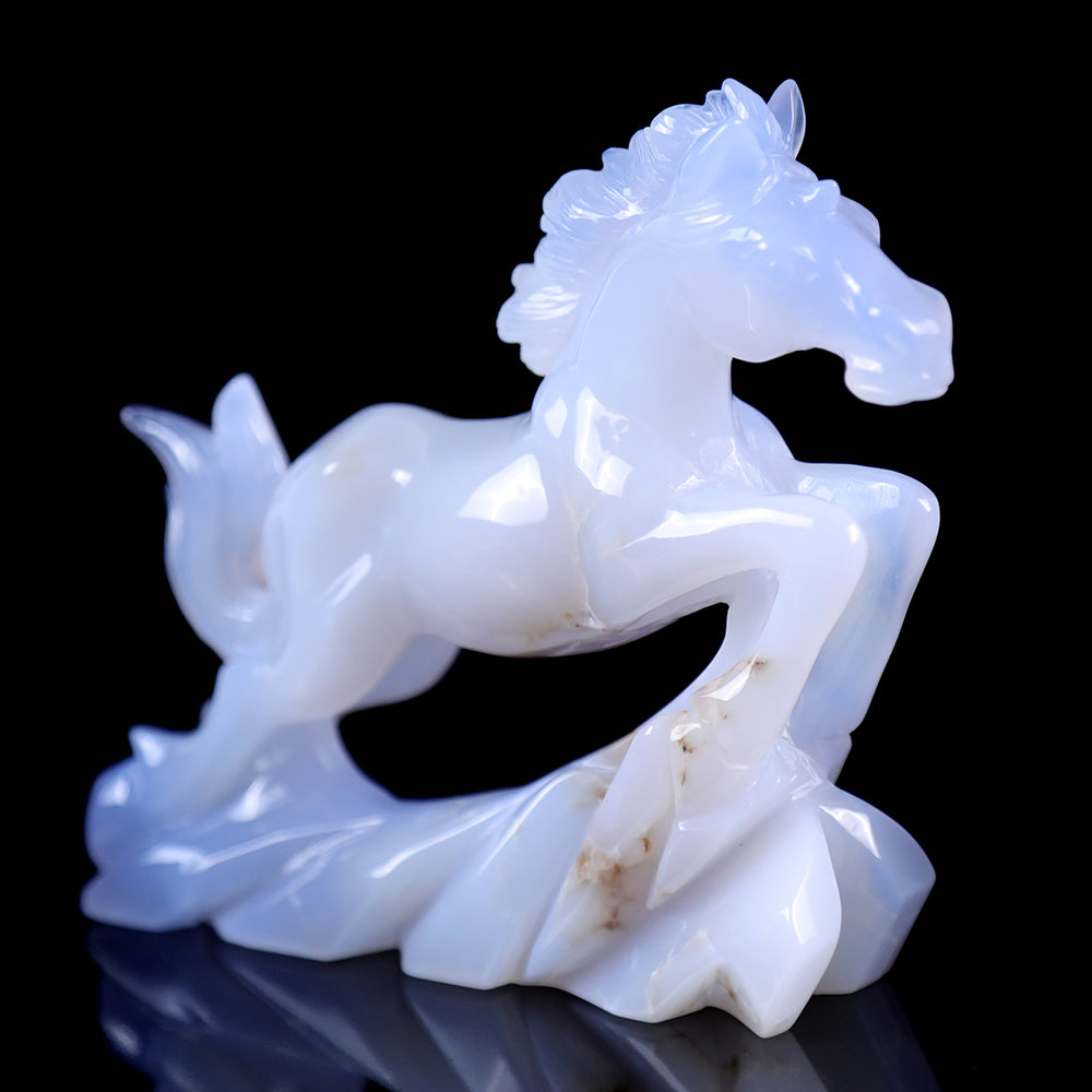 4.7" Blue Chalcedony Horse Carving - Unique Piece #3100009