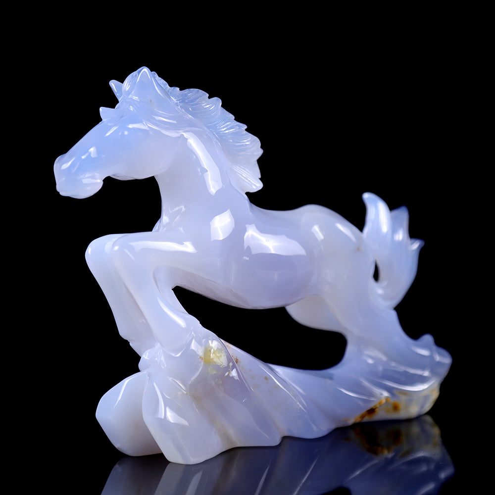 4.7" Blue Chalcedony Horse Carving - Unique Piece #3100009