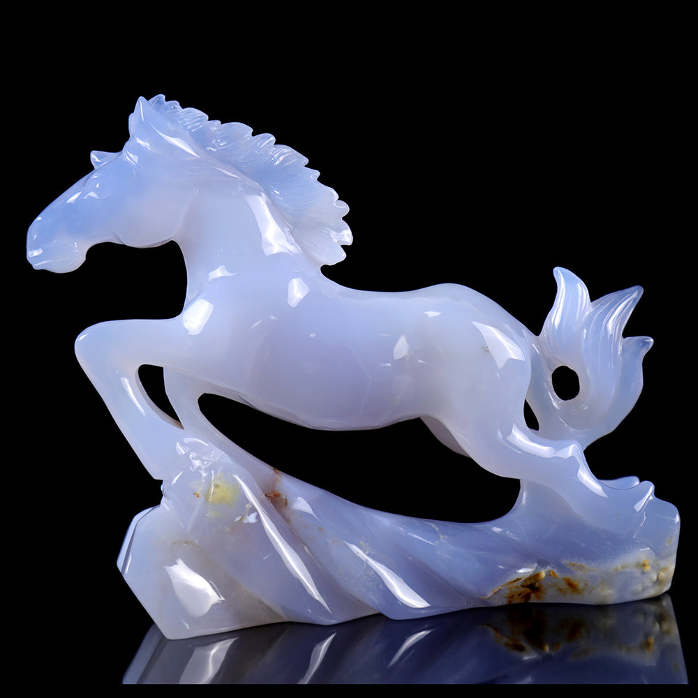 4.7" Blue Chalcedony Horse Carving - Unique Piece #3100009