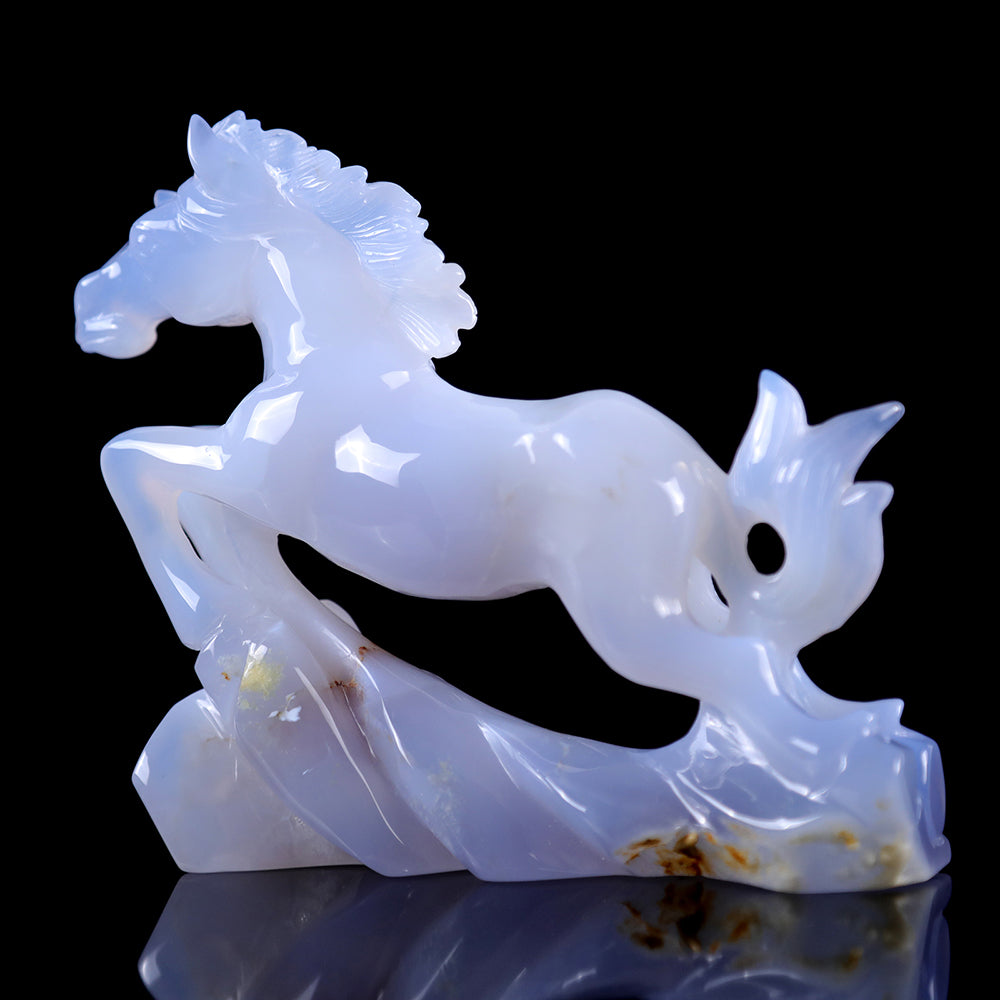 4.7" Blue Chalcedony Horse Carving - Unique Piece #3100009