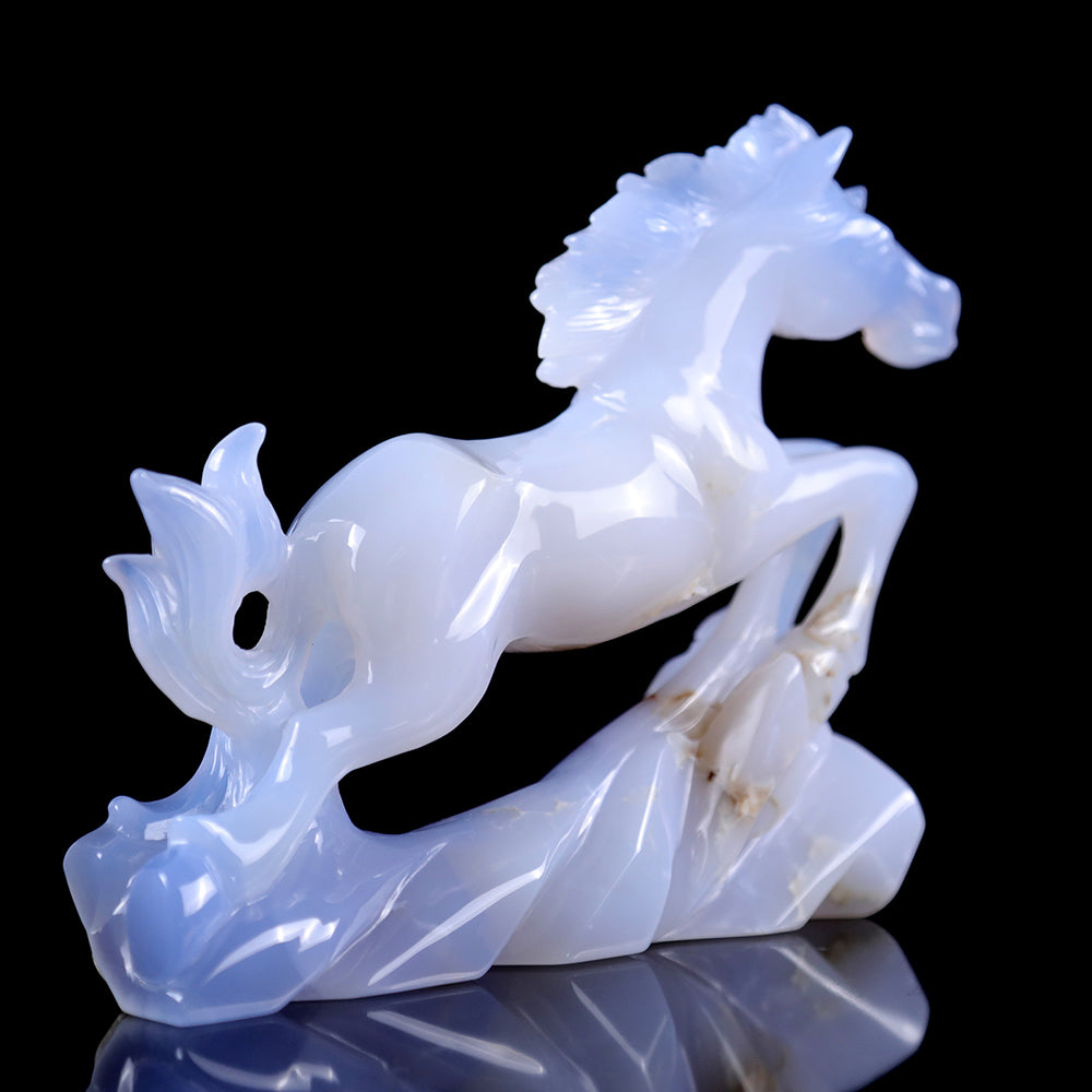 4.7" Blue Chalcedony Horse Carving - Unique Piece #3100009