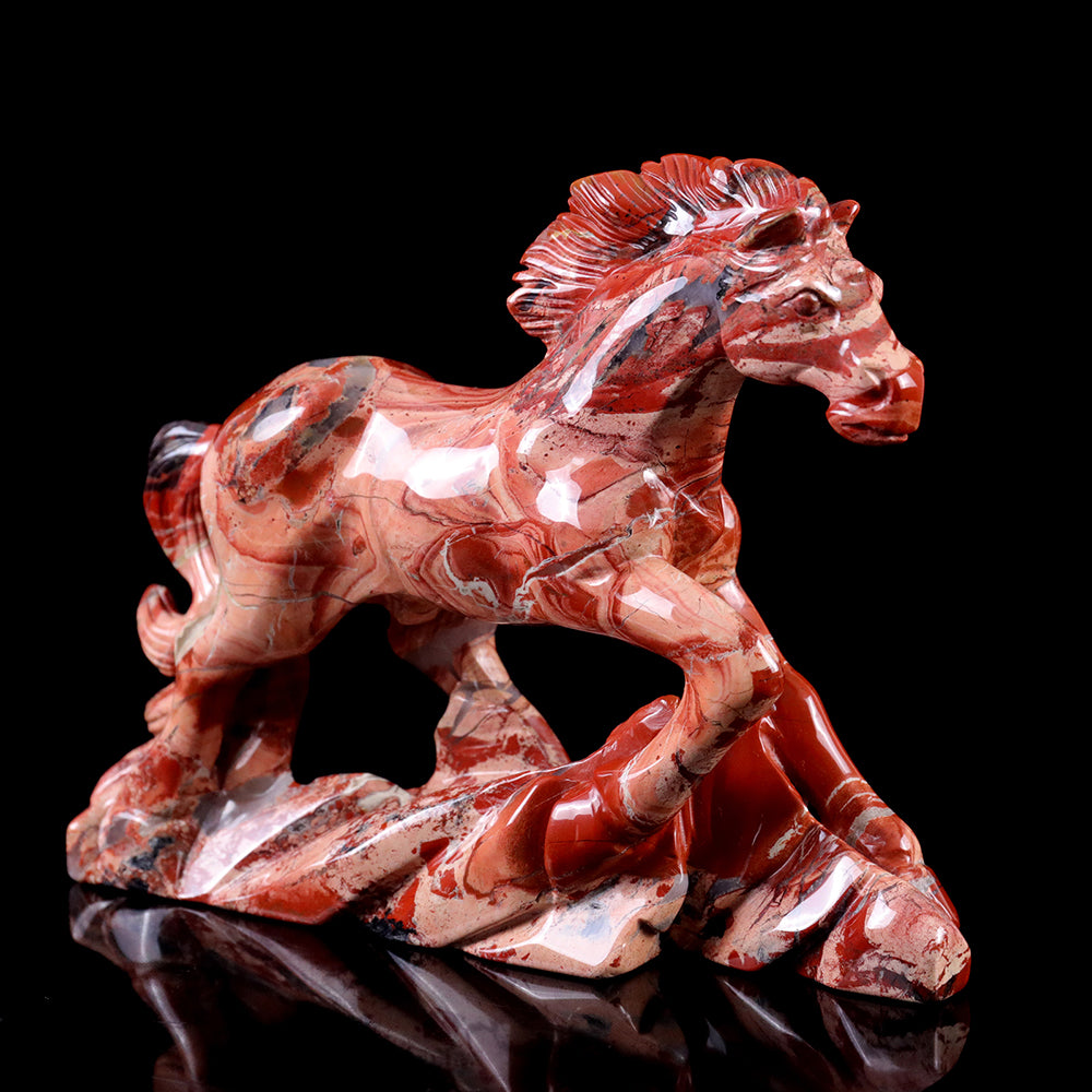 4.7" Red Jasper Horse Carving - Unique Piece #3100010