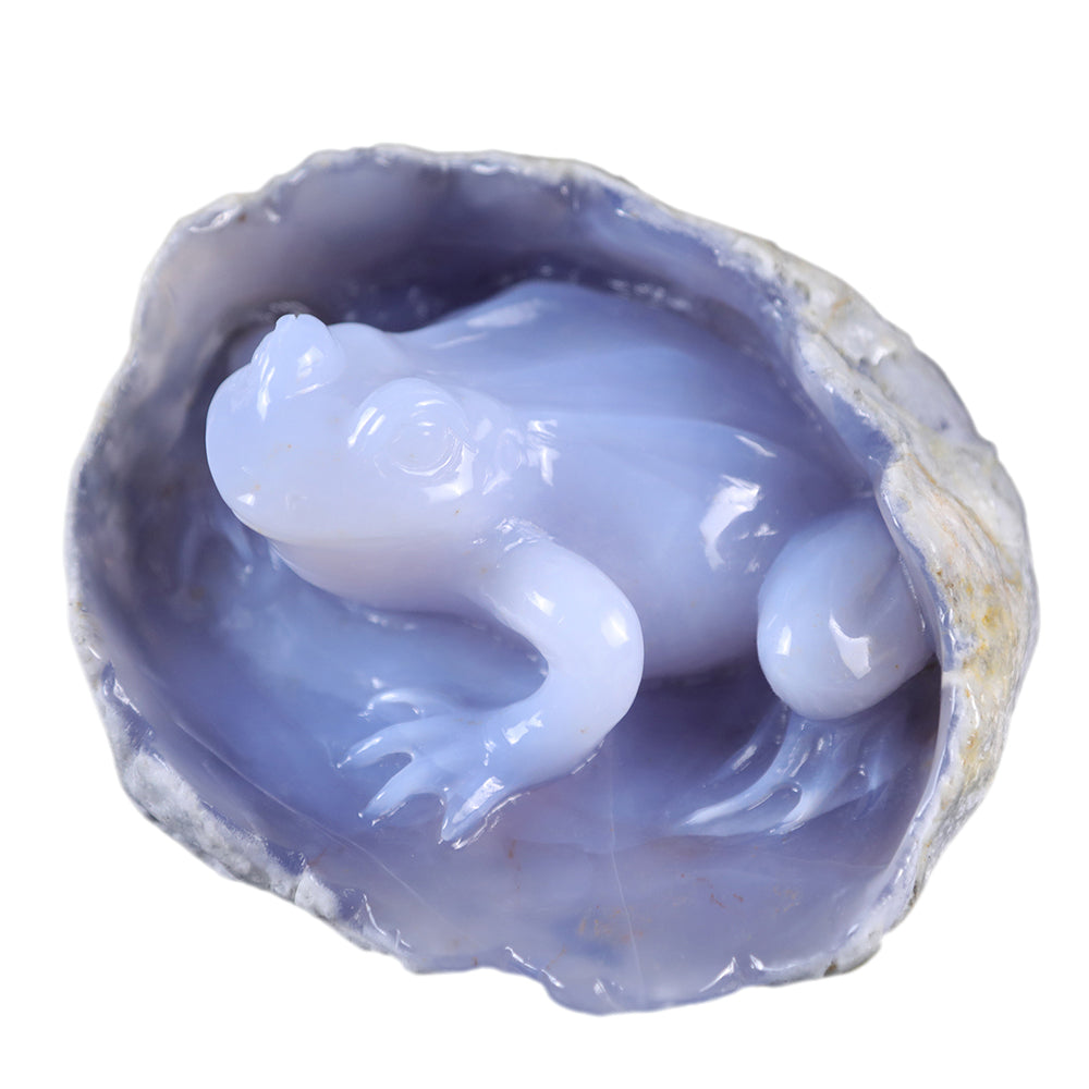 5.2" Blue Chalcedony Frog in Cave Carving - Unique Piece #3100013