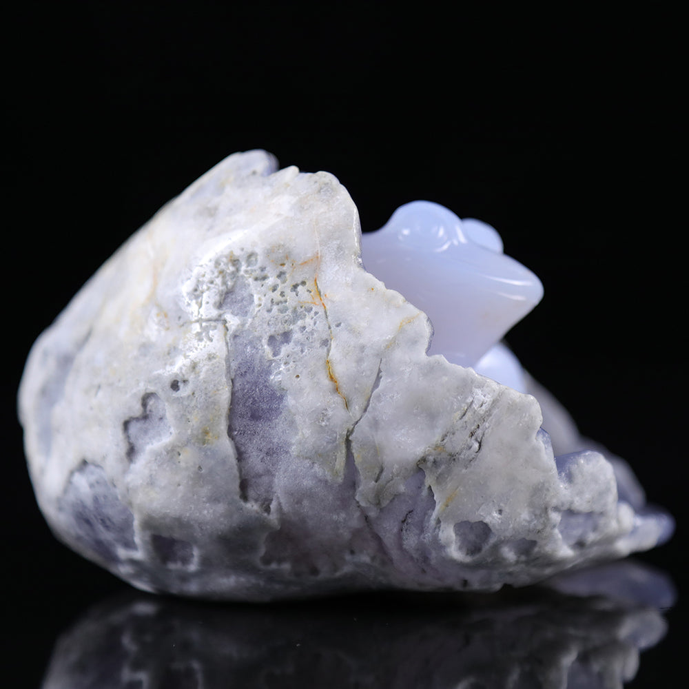 5.2" Blue Chalcedony Frog in Cave Carving - Unique Piece #3100013