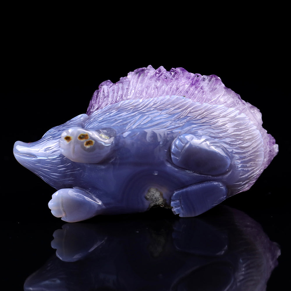 3.4" Amethyst Cluster Hedgehog Carving - Unique Piece #3100032