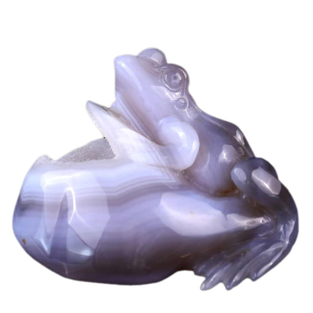 4.1" Geode Agate Frog Carving - Unique Piece #3100040