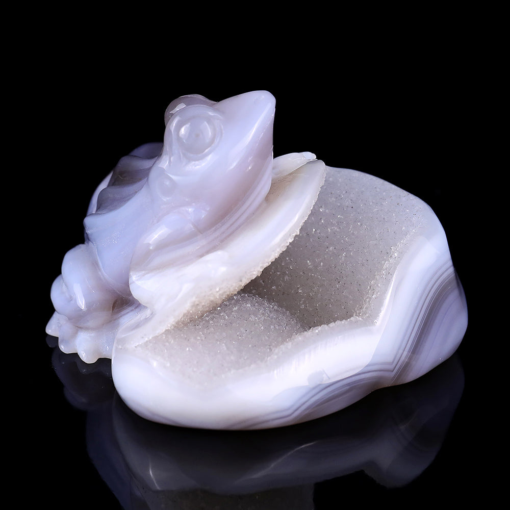 4.1" Geode Agate Frog Carving - Unique Piece #3100040