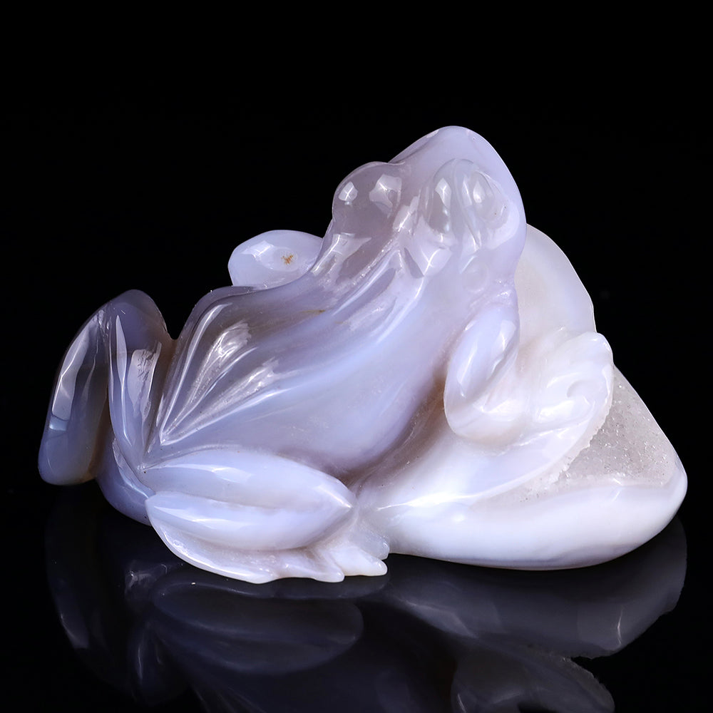 4.1" Geode Agate Frog Carving - Unique Piece #3100040