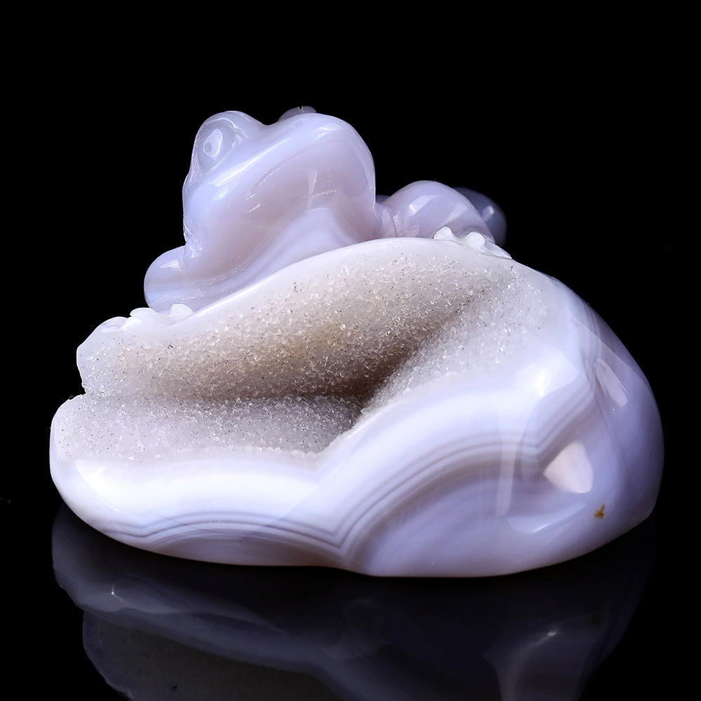 4.1" Geode Agate Frog Carving - Unique Piece #3100040