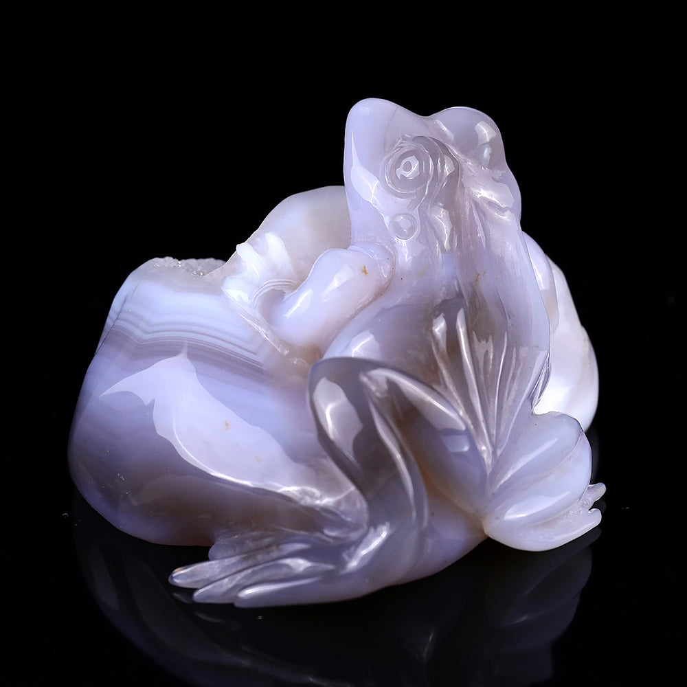 4.1" Geode Agate Frog Carving - Unique Piece #3100040