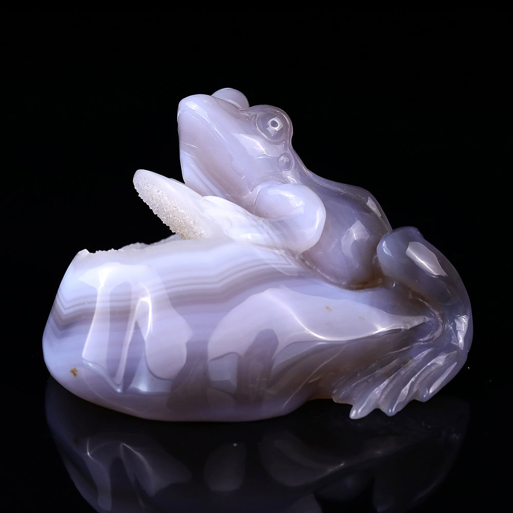 4.1" Geode Agate Frog Carving - Unique Piece #3100040