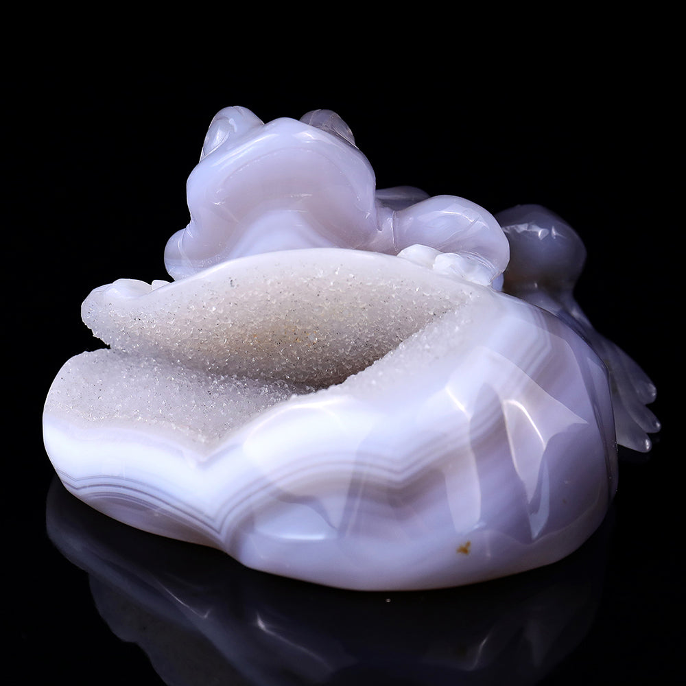 4.1" Geode Agate Frog Carving - Unique Piece #3100040