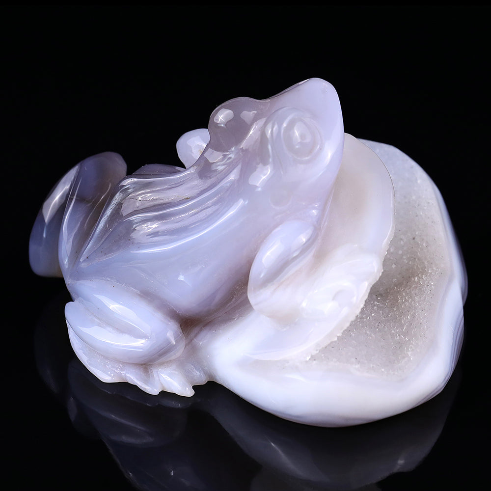 4.1" Geode Agate Frog Carving - Unique Piece #3100040