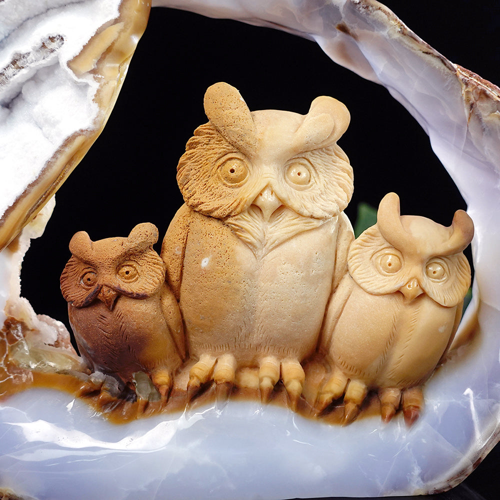 9.5" Yellow Chalcedony Owl Carving - Unique Piece #3100076