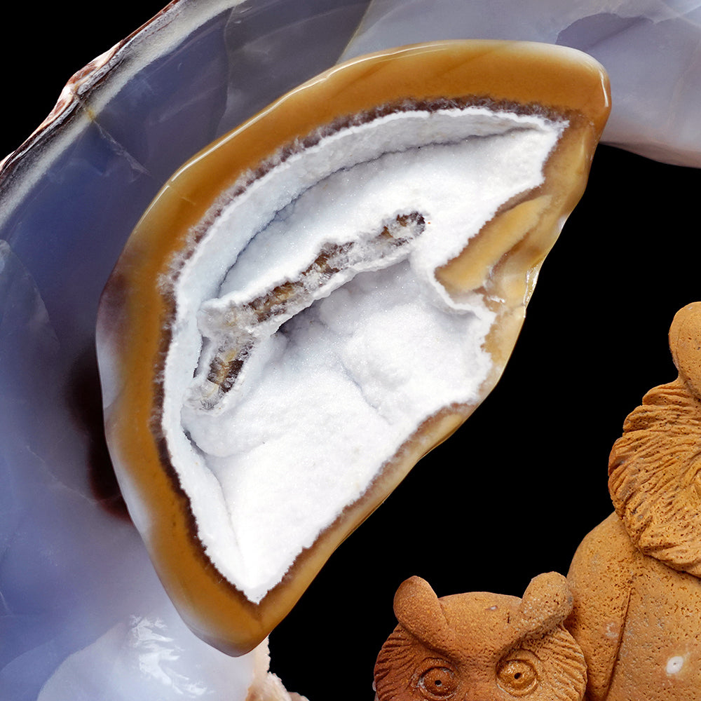 9.5" Yellow Chalcedony Owl Carving - Unique Piece #3100076