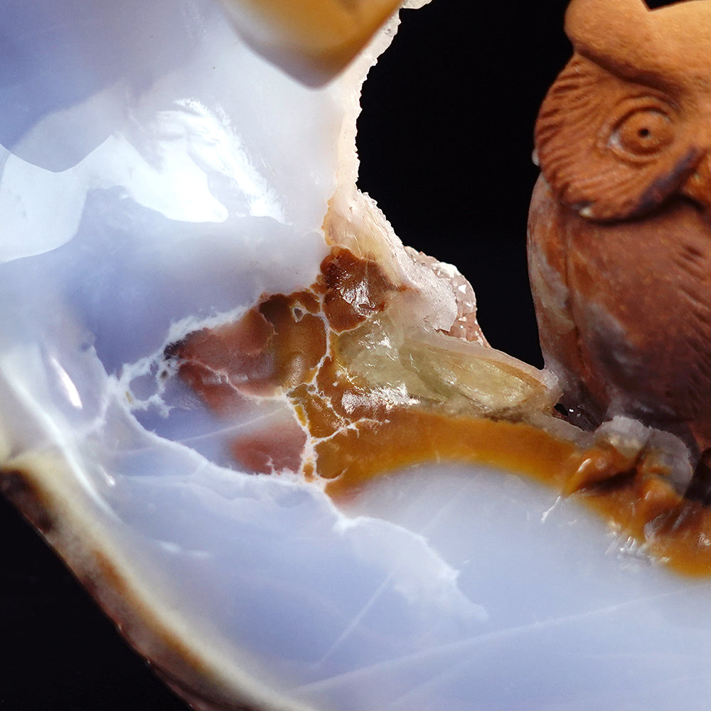 9.5" Yellow Chalcedony Owl Carving - Unique Piece #3100076