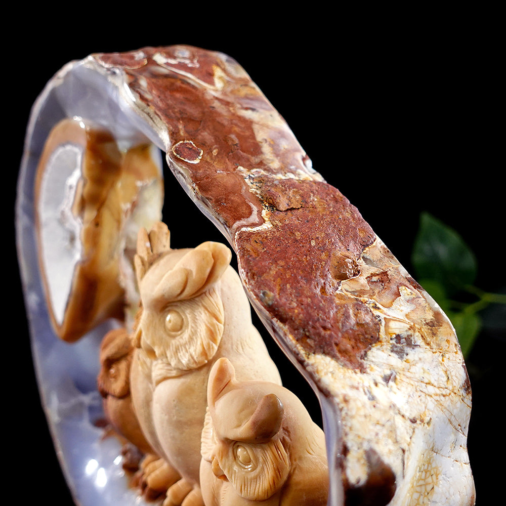 9.5" Yellow Chalcedony Owl Carving - Unique Piece #3100076