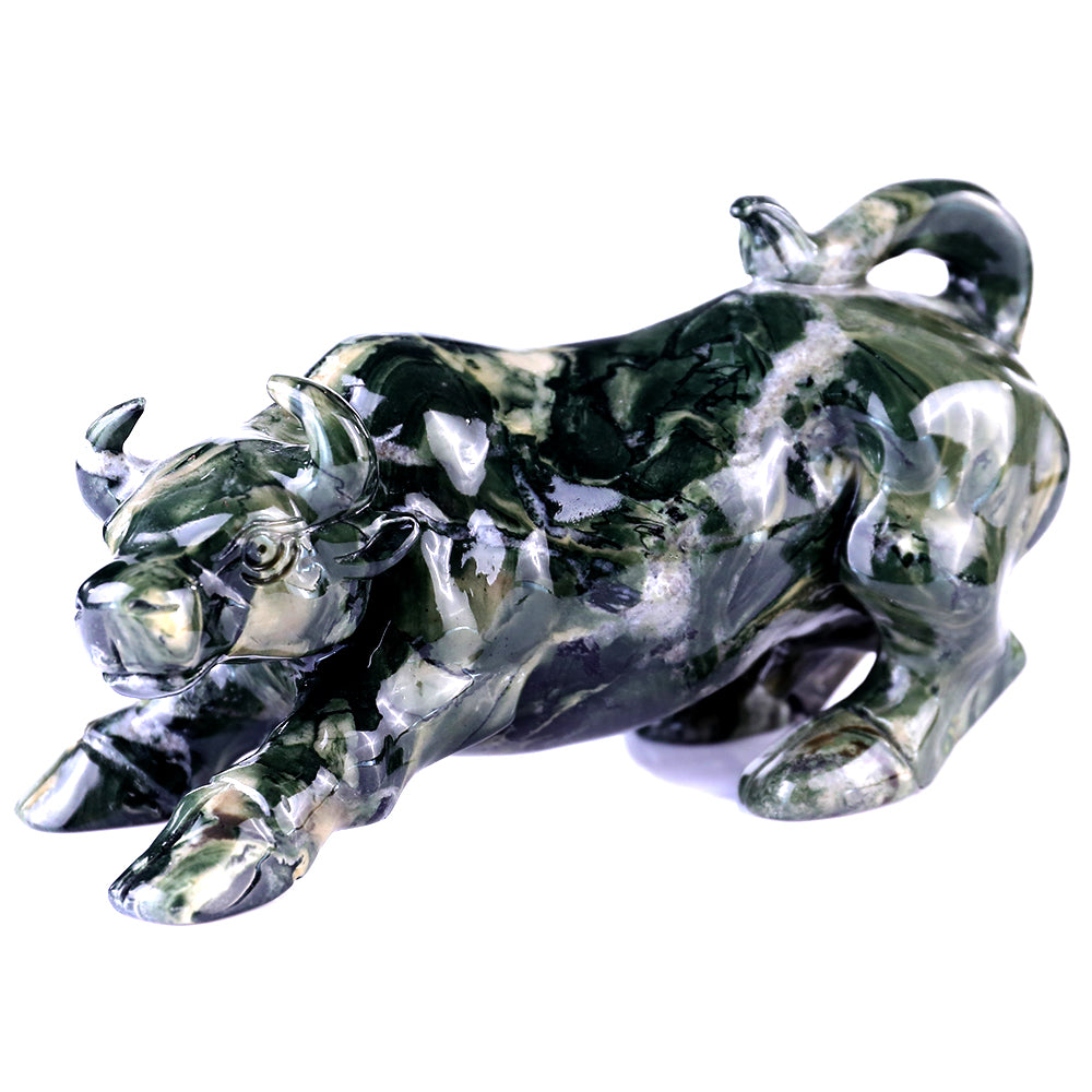 5.7" Kowloon Jade Bull Carving - Unique Piece #3100096