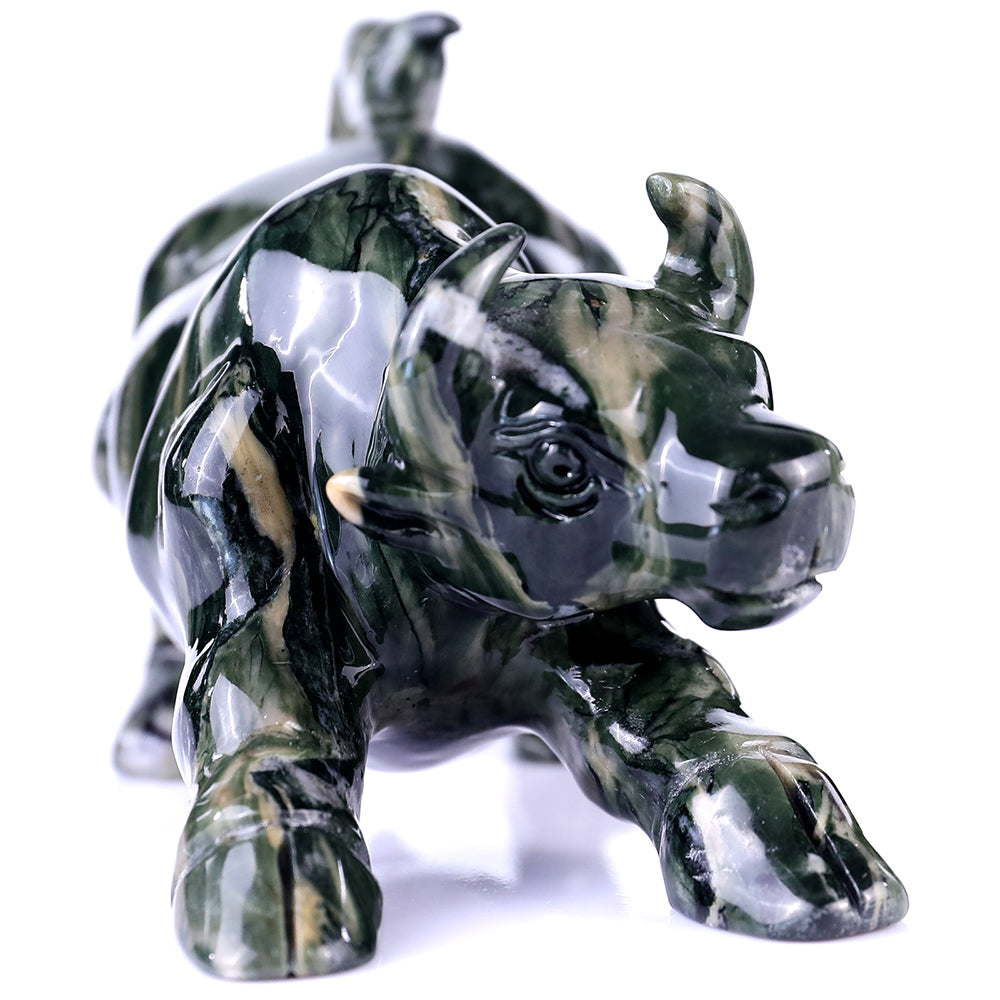5.7" Kowloon Jade Bull Carving - Unique Piece #3100096