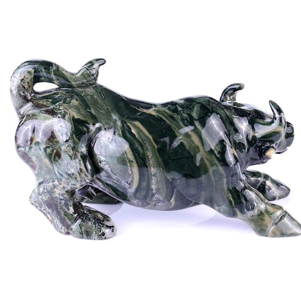 5.7" Kowloon Jade Bull Carving - Unique Piece #3100096