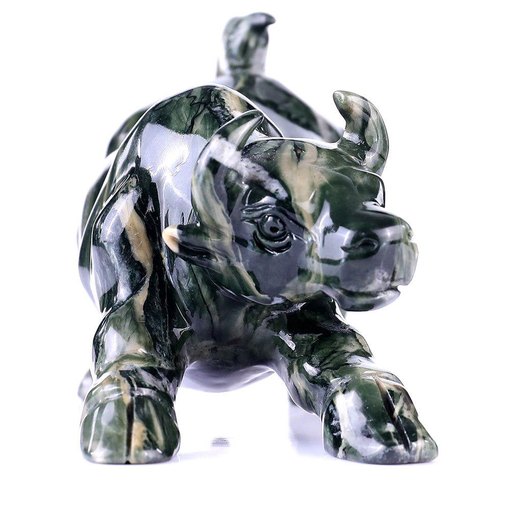 5.7" Kowloon Jade Bull Carving - Unique Piece #3100096