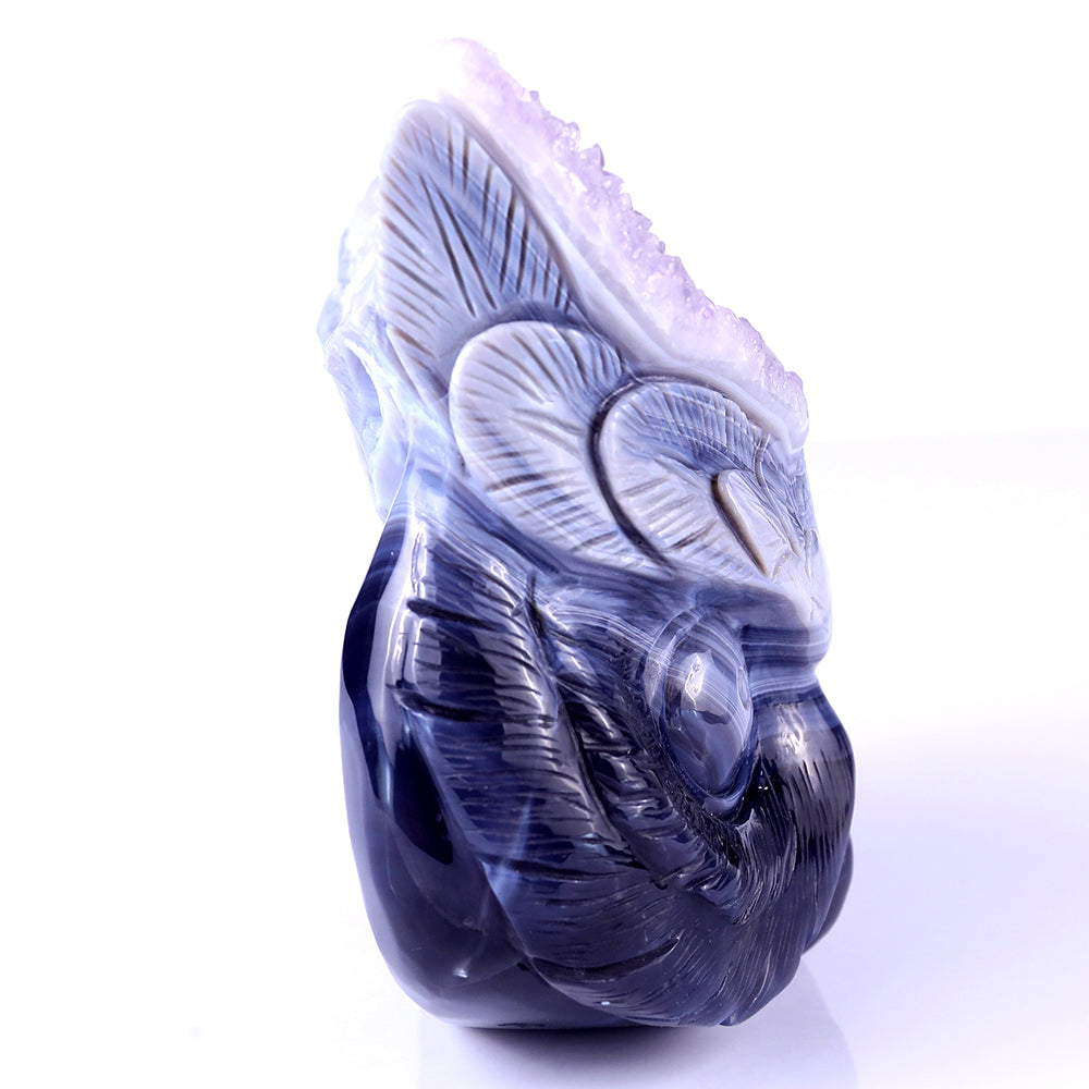 6.1" Amethyst Cluster Owl Head Carving - Unique Piece #3100104