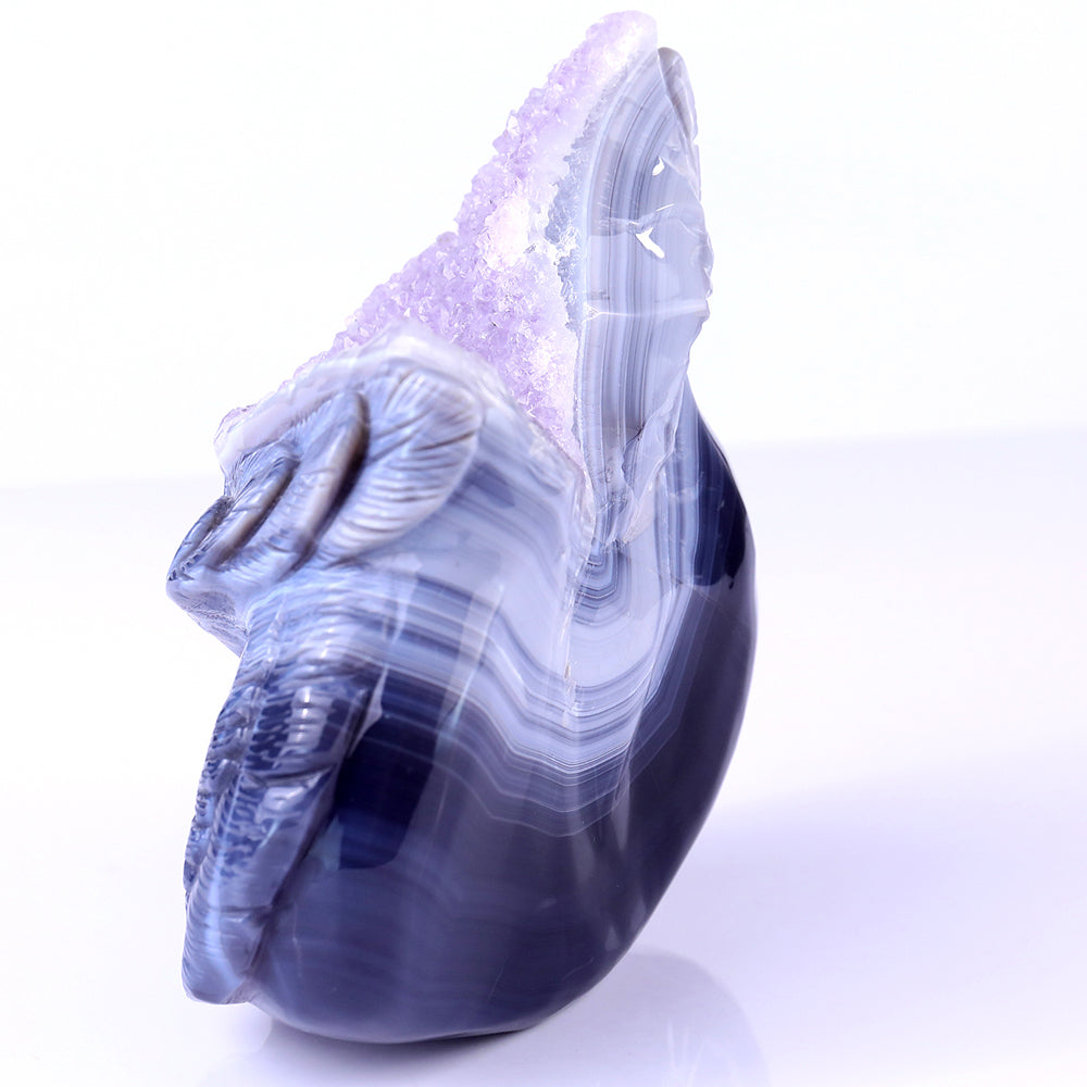 6.1" Amethyst Cluster Owl Head Carving - Unique Piece #3100104