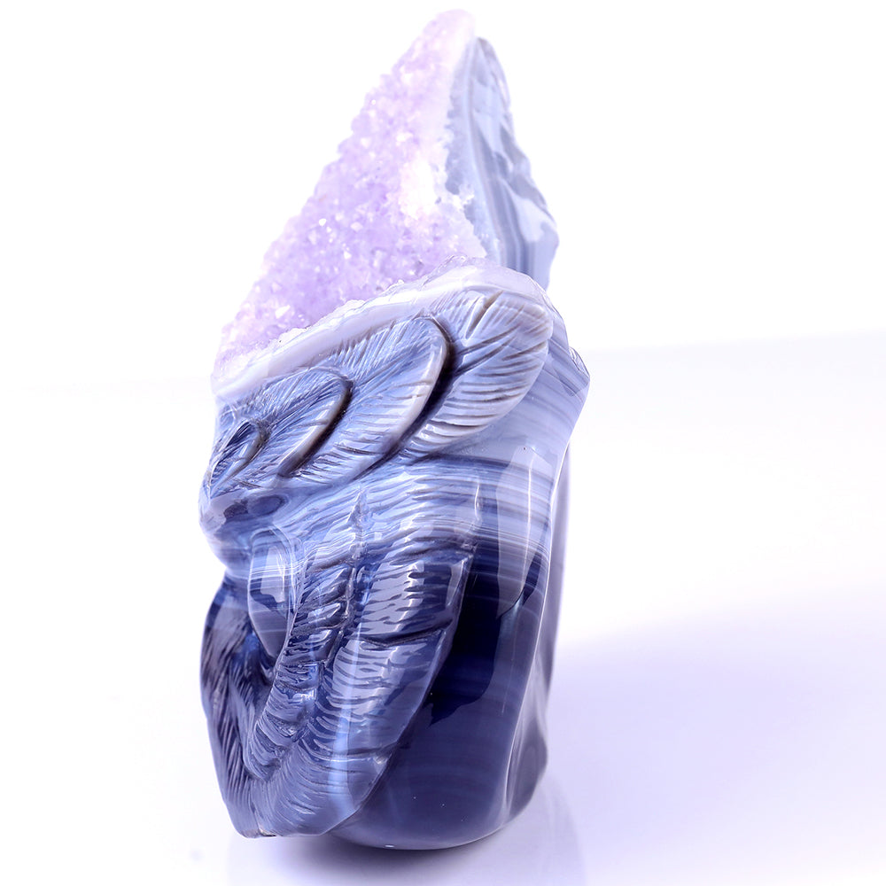 6.1" Amethyst Cluster Owl Head Carving - Unique Piece #3100104