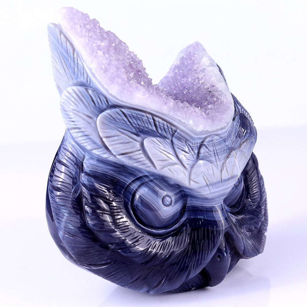 6.1" Amethyst Cluster Owl Head Carving - Unique Piece #3100104