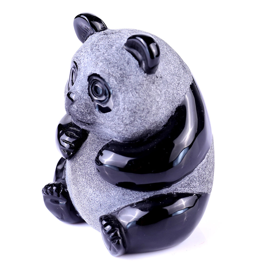 2.7" Frosted Obsidian Sitting Panda Carving - Unique Piece #3100109