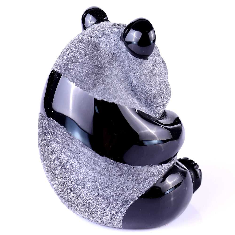 2.7" Frosted Obsidian Sitting Panda Carving - Unique Piece #3100109