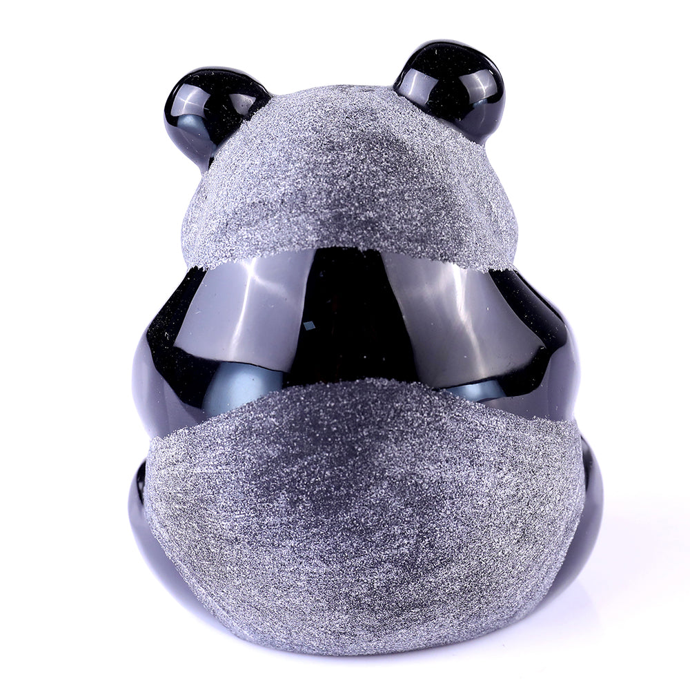 2.7" Frosted Obsidian Sitting Panda Carving - Unique Piece #3100109
