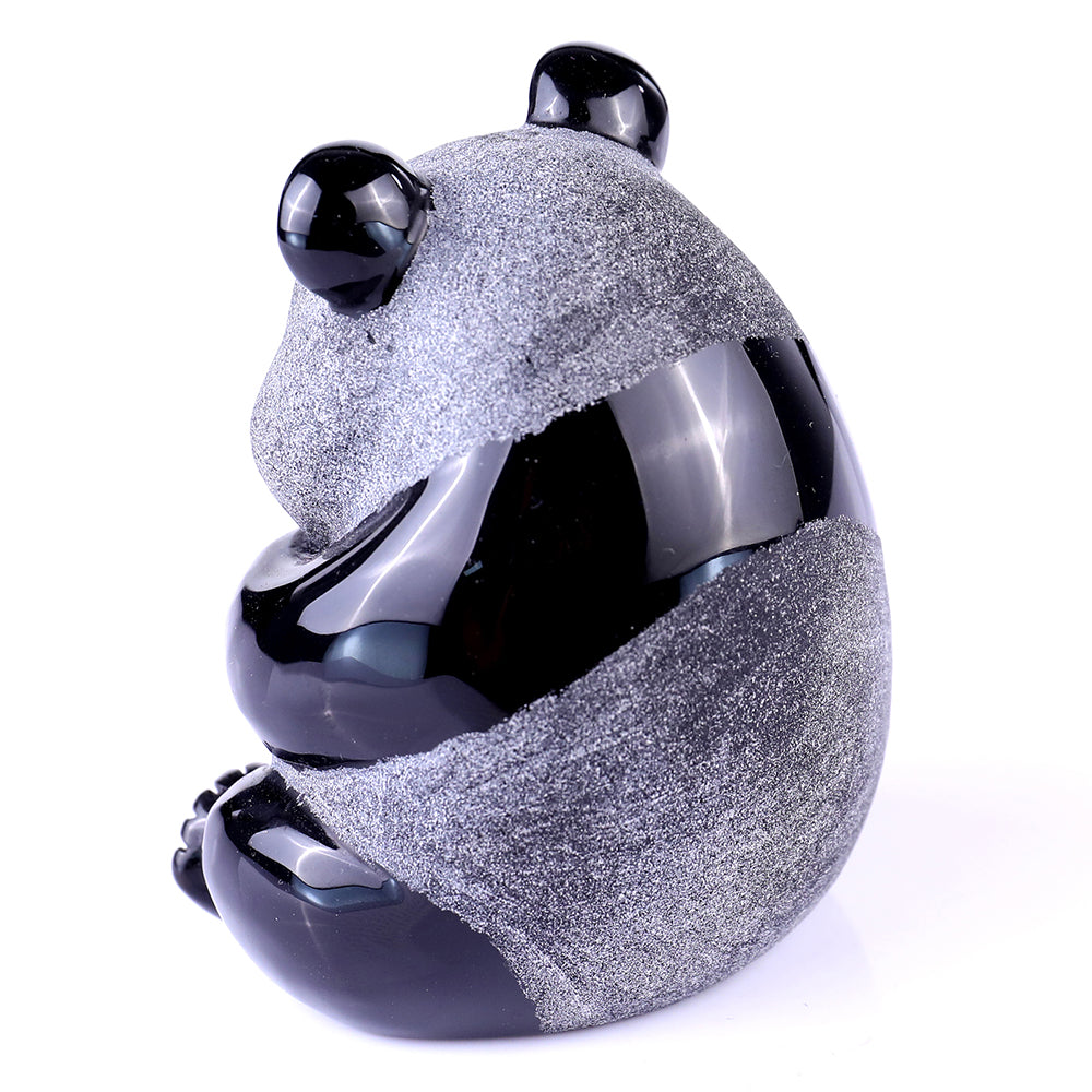 2.7" Frosted Obsidian Sitting Panda Carving - Unique Piece #3100109