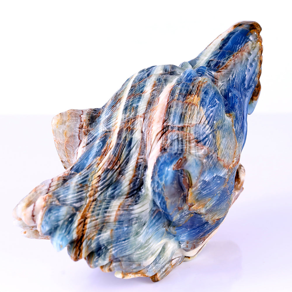 9.8" Blue Angelite Wolf Head Carving - Unique Piece #3100113