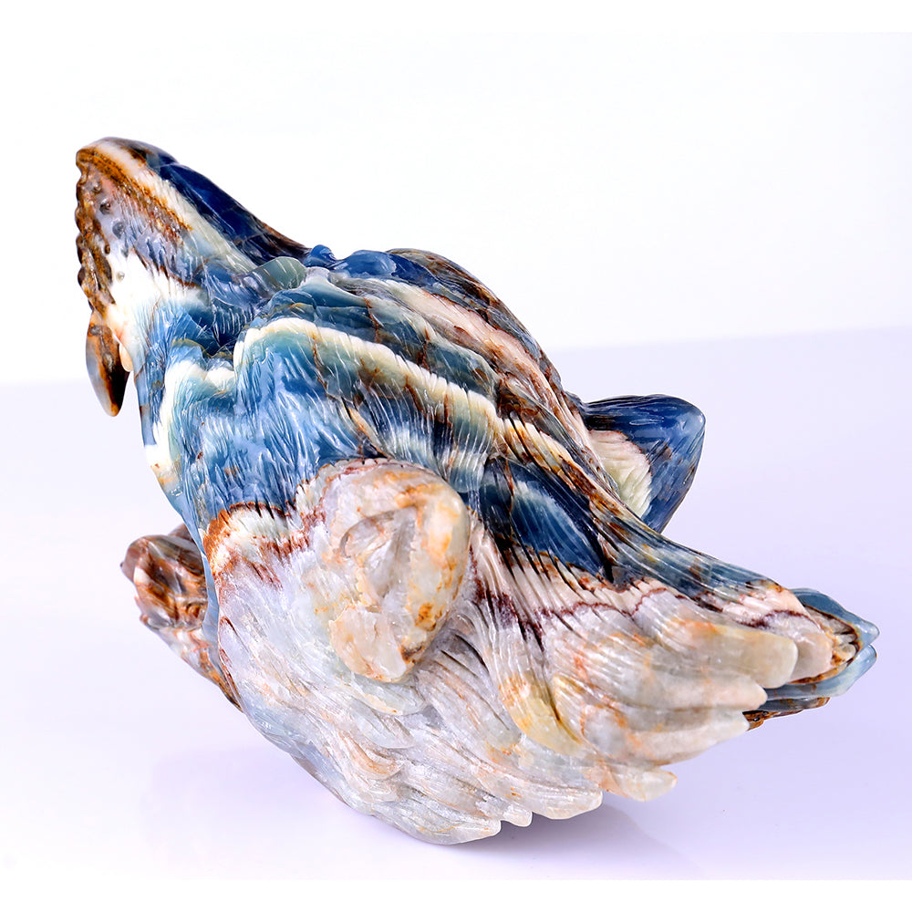 9.8" Blue Angelite Wolf Head Carving - Unique Piece #3100113